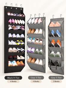 1pc Hanging Shoe Rack, Multi-Layer Space-Saving Non-Woven Fabric Hanging Shoe Organizer With Metal Hooks, Black/Grey Closet Door Shoe Rack, Suitable For Bedroom, Entryway, Dorm, Apartment, Home Storage - Multicolor - View 2
