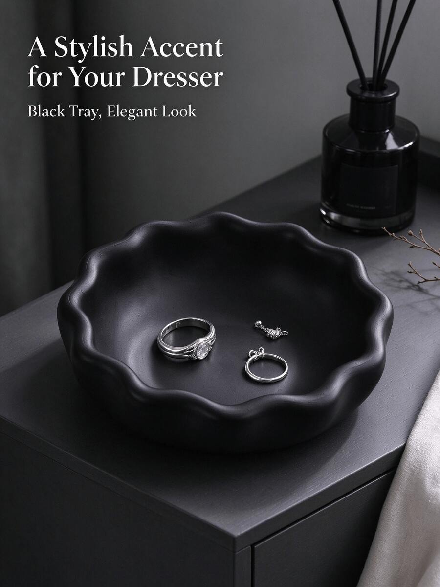 Small Round Wavy Edge Jewelry Tray, Matte Resin Ring & Earring Storage Dish, Vanity Desktop Decor Small Dish, Bedroom Entryway Home Decor, Birthday Gift For Girls, 1pc - Multicolor - View 1