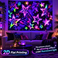 2D Flat Glow-In-The-Dark Mural, Neon Rainbow Starburst Design, Suitable For Bedroom, Living Room And Office. Retro Aesthetic Style Game Room Decor, Holiday And Party Decor, College Dorm Decor - Multicolor - View 6