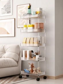Transparent Multi-Tier Storage Cart. Vertical Striped Baskets With Sturdy Frame. Built-In Universal Wheels. Large Layered Storage, Multiple Sizes Available. Ideal For Kitchen, Bathroom And Living Room To Store Various Sundries. - Multiple Specifications - View 7
