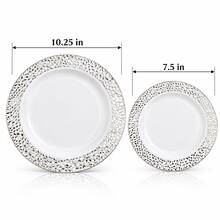 10/20/25pcs (7.5 Inch/10.25 Inch) White Base Silver Rim Plates, Multiple Sizes Available, Kitchen Tableware, High-Quality Appetizer Plates, Easy To Clean And Reusable, Suitable For Serving Dishes, Fruits, Salads, Desserts, Appetizers, Perfect For Weddings, Picnics, Gatherings, Birthdays, Parties, Holiday Celebrations And Thanksgiving, Christmas, Easter, Halloween - White - View 6