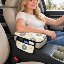 Cute Plush Flower Center Console Armrest Pad (Available In Two Versions: With Dual Storage Pockets Or Without Pockets); Keeps Hands Warm During Autumn And Winter, Protects The Armrest, Universal Fit For All Vehicle Models, Car Interior Accessory. - FSD - View 7
