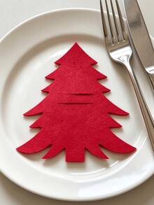 2pcs Christmas Tree Shaped Cutlery Holder, Flat Tableware Storage Decor, Suitable For Holiday Table Decoration And Setting, Christmas Gift Set (No Cutlery Included) - Multicolor - View 6