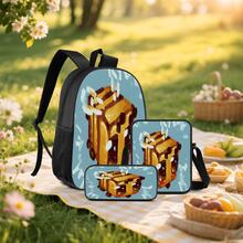 Q-Version Pixel Bee Print 3 Pieces Set Large Capacity Backpack + Crossbody Bag + Pencil Case Adjustable Breathable Shoulder Straps Fashion Pixel Game Theme Daily Commute Storage Set - Printed Bag - View 8
