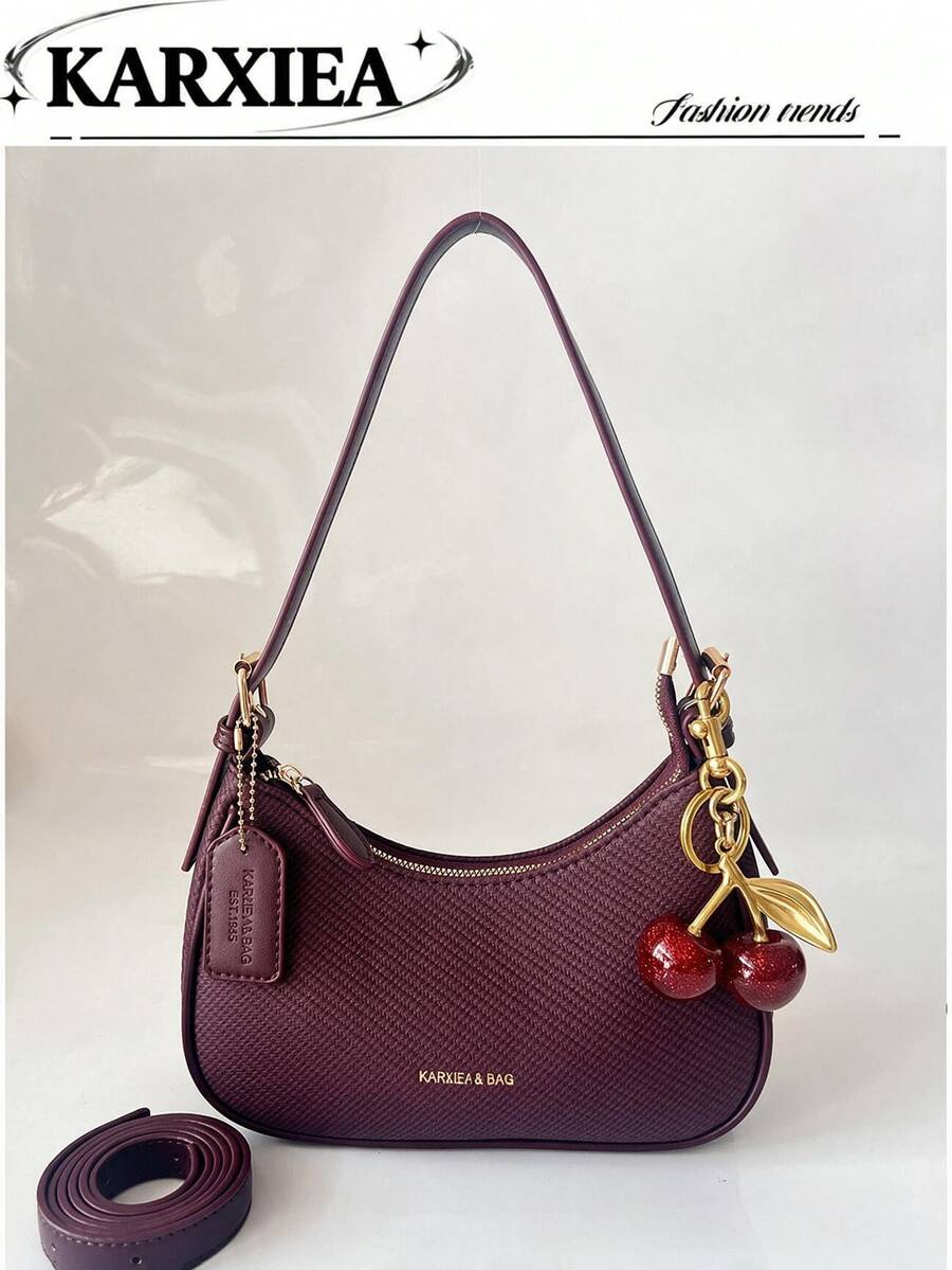2026 New Fashion Classic Versatile Letter Decor Design Solid Color PU Material Shoulder Bag, Suitable For Shopping, Y2K Underarm Bag, Aesthetic - Burgundy - View 1