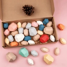 1 Set Colorful Wooden Stone Stacking Blocks, Asymmetrical Balance Stacking Toy, Montessori Early Education Stacking Toy For Kids - Multicolor - View 11