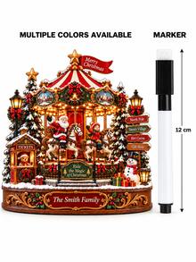 Christmas Rotating Carousel Wooden Block Ornament, 3D-Style Holiday Village Design, Santa Claus Rotating Carousel, Personalized Home Keepsake, Flat Shelf Decor - Multicolor - View 4