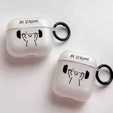 Minimalist Hand-Drawn Weightlifting Figure "BE STRONG" Earphone Case, Semi-Transparent Matte Texture With Black Round Ring Hook, Cute & Personalized, Suitable For Apple Protective Cover - Clear - View 4