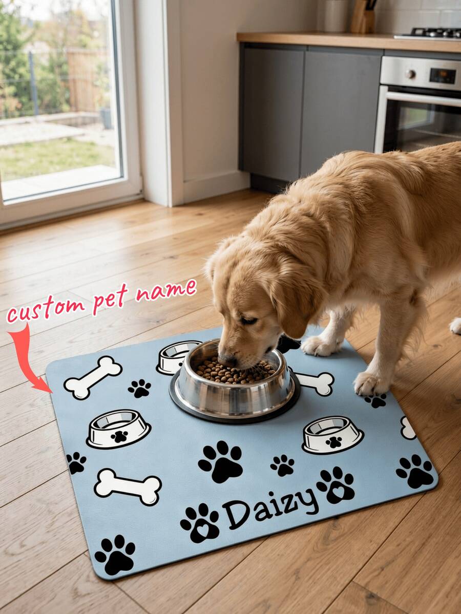 1pc Personalized Pet Feeding Mat, Customized Dog & Cat Name Placemat, Pet Bowl Mat, Cute Feeding Station Decor, Dog Mom Gift, Cat Lover Gift, Daily Home Use - Multicolor - View 1