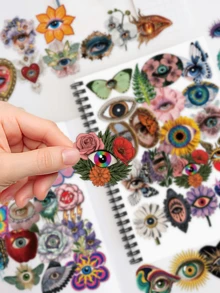 50Pcs Transparent PET Stickers, Creative Niche Artistic Eye Designs. Suitable For Water Bottles, Scrapbooks, Skateboards, Notebooks, Luggage, Guitars. Great For DIY Decor & Holiday Party Gifts. - one-size - View 5