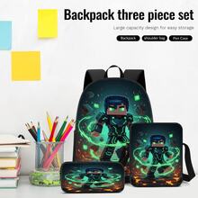 Green Light Armor Pixel Warrior Lava Block Print 3 Pieces Set, Large Capacity Backpack + Crossbody Bag + Pencil Case, Adjustable Breathable Shoulder Straps, Gaming Pixel Style Theme For Daily Commute And Storage - Printed Bag - View 5