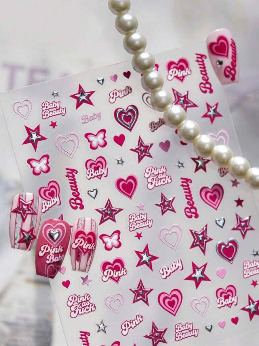 1 Set Sticker Book, Vintage Plaid Heart And Cool Star Patterns, Transparent Decorative Stickers, Suitable For Nail Surface Decoration - RQ1056/1057 - View 1