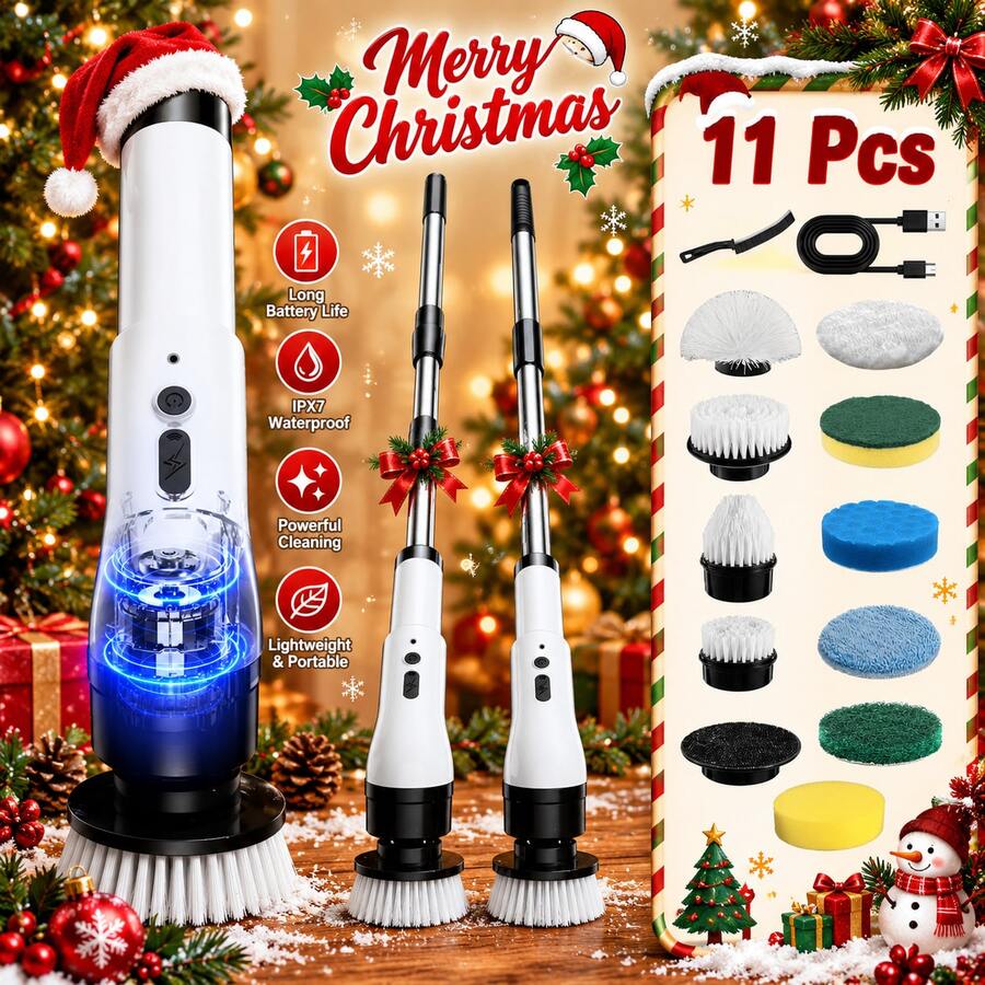 Manovix 11-In-1 Wireless Electric Rotating Brush, 3-Speed 2000mAh USB-C Rechargeable Cleaner With Extendable Handle And Replaceable Brush Heads, 360° Effortless Scrubbing, Suitable For Bathroom Tiles, Floors, Sinks, Practical Home Cleaning Gift, Back To School Season