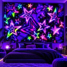 2D Flat Glow-In-The-Dark Mural, Neon Rainbow Starburst Design, Suitable For Bedroom, Living Room And Office. Retro Aesthetic Style Game Room Decor, Holiday And Party Decor, College Dorm Decor - Multicolor - View 5