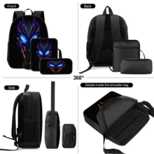 Mecha Element Print Student 3 Pieces Set School Backpack, Crossbody Bag, Pencil Case, Boys Large Capacity Compartment Backpack, Back To School Storage Bag For School Supplies, Travel Storage Bag, For Back To School, Classes, Outdoor Sports, Back To School Season - 3-piece Set - View 9
