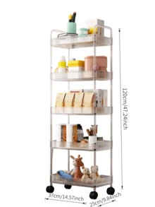Transparent Multi-Tier Storage Cart. Vertical Striped Baskets With Sturdy Frame. Built-In Universal Wheels. Large Layered Storage, Multiple Sizes Available. Ideal For Kitchen, Bathroom And Living Room To Store Various Sundries. - Multiple Specifications - View 11