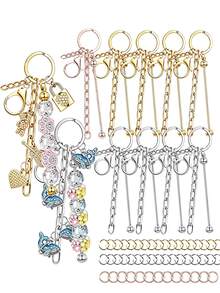 13/62/124pcs Beaded Keychain Kit, Includes 4 Blank Beaded Rods, Keychains, Chains, Open Rings - Silver/Gold/Rose Gold Blank Beaded Keychains - Beaded Keychain Making Gifts, Wallet Making, DIY Wallet Making - Keychain - View 1