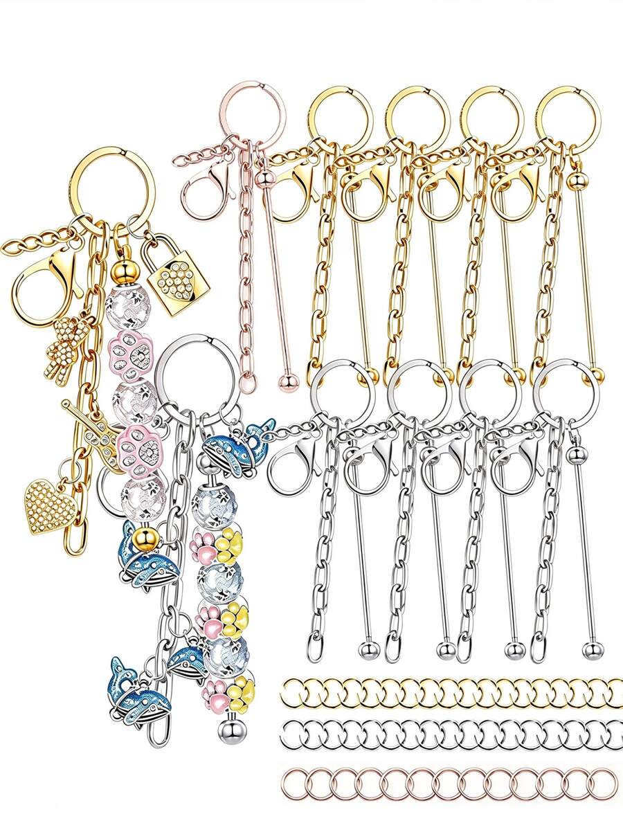 13/62/124pcs Beaded Keychain Kit, Includes 4 Blank Beaded Rods ...