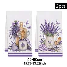 2pcs Watercolor Purple Lavender Butterfly Kitchen Towels, 40*60cm Soft Microfiber Material Tea Towels, Suitable For Home Kitchen Restaurant Outdoor Camping Tabletop Cleaning Dish Cloth Hand Towel Accessories, Kitchen Textile Towels Holiday Gift - Multicolor - View 12