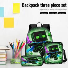 Pixel Art Green Warrior Print 3 Pieces Set Large Capacity Backpack + Crossbody Bag + Pencil Case, Adjustable Breathable Shoulder Straps, Fashion Pixel Block Adventure Game Theme Daily Commute Storage Set - Printed Bag - View 5