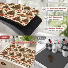 1pc Beige Christmas Tree & Gift Pattern Placemat, Warm Vintage Christmas Style Rectangular Table Mat, Christmas Tree, Gift Box, Pine Branch, Red Berry & Pine Cone Full Print Design, Suitable For Christmas, Winter, Dining Table, Kitchen & Holiday Home Decor - Multicolor - View 6