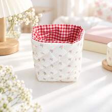 Quilted Fabric Storage Basket, Cute Plaid Desktop Organizer, Soft Padded Design, Foldable Small Storage Bin, Suitable For Cosmetics, Makeup, Stationery, Jewelry And Daily Essentials, Macaron Color Bedroom, Vanity, Dorm And Home Decor, Suitable For Women - View 12