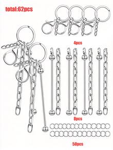 13/62/124pcs Beaded Keychain Kit, Includes 4 Blank Beaded Rods, Keychains, Chains, Open Rings - Silver/Gold/Rose Gold Blank Beaded Keychains - Beaded Keychain Making Gifts, Wallet Making, DIY Wallet Making - Keychain - View 16