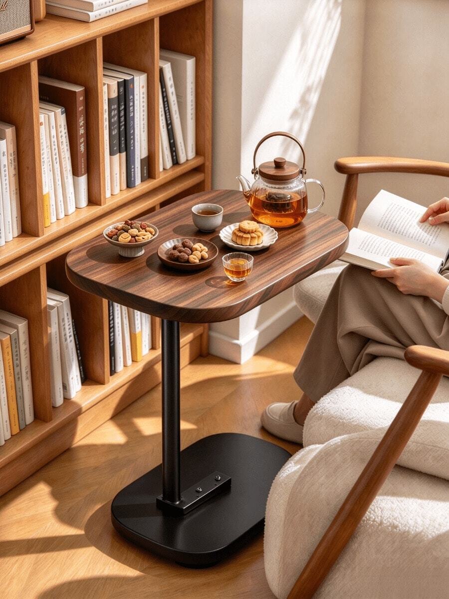 1pc C-Shaped Side Table, Wood Grain Tabletop, Metal Base, Stable Structure, Space Saving, Easy Assembly, Portable Sofa Side Table, Suitable For Living Room, Bedroom, Beside Sofa For Placing Books, Drinks And Snacks - Multiple Specifications - View 1