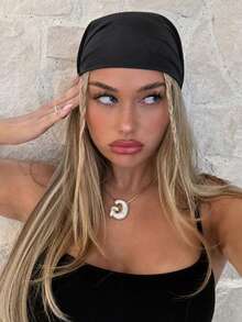 1PC Fashion Novelty Small Handkerchief Headband Denim Effect Solid Color One Size Bohemian Style Lightweight Breathable Suitable Head Scarf All Seasons - Black - View 1