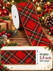 Christmas Wired Ribbon - Red & Green Tartan Metallic Fabric Ribbon Roll, For Christmas Tree Topper Bows, Holiday Wreath Making, Gift Wrapping, Fireplace Garland And Craft Supplies - Red and Green Plaid - View 6