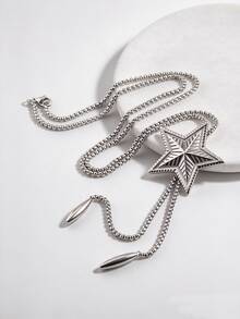 1pc Vintage Personalized Fashion Mid-Length Stainless Steel Large 3D Pentagram Pendant Necklace Men's Party Accessory - Silver - View 2