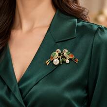 1pc New Retro Double‑Bird Brooch, Luxury Chinese‑Style Magpie Pin Daily Commuter Coat Scarf Sweater Clothing Accessory Valentine's Day Confession Gift - Multicolor - View 1