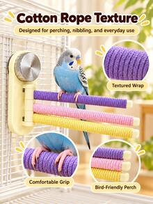 1PC Rotating Suction Cup Parrot Perch, 3 Adjustable Cotton Rope Bird Perches For Budgies, Cockatiels & Lovebirds, Bird Cage Stand Toy, Perching & Chewing Cage Accessory - Suction Cup Parrot Rotating Perch[1pc] - View 4