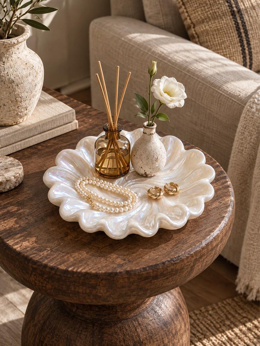 1pc Iridescent Shell Jewelry Tray, Decorative Small Accessory Storage Dish, Vanity/Bathroom/Bedside Universal Ring Dish, Perfume Display Tray, Desktop Organizer, Aesthetic Home Decor, Housewarming Holiday Gift, Room Decoration, Halloween, Kitchen, Cup, Christmas Home Decor - Multicolor - View 1