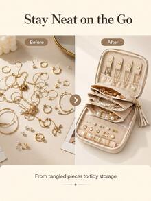 Travel Jewelry Organizer Box, Small Jewelry Pouch With Compartments, Suitable For Women's Travel, Can Store Necklaces, Earrings, Bracelets, Perfect As A Gift For Mom, Friends, Random Style,Travel Essentials,Make Up Storage Organiser - Multicolor - View 4
