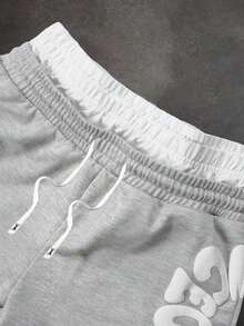 Teen Boys Letter Print Drawstring Waist Loose Casual Grey Stacked Sweatpants - Light Grey - View 4