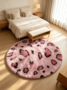 1pc, Sweet & Cool Heart Leopard Print Round Rug, Soft Pink Base With Heart Pattern Design, Gentle Yet Unique, Easily Brighten Home Space, Christmas Decor Rug, Fun Machine Washable Rug, Indoor/Outdoor Use, Holiday Gift Home Decor Rug, Multiple Sizes Available, Suitable For Bathroom, Kitchen, Bedroom, Hallway, Dining Room, Living Room, Indoor/Outdoor Entryway And Other Areas - Multicolor - View 3