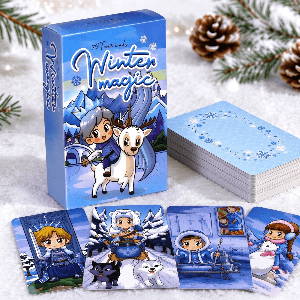 Winter Magic Tarot Cards, 78 Cute Anime Style Tarot Deck, Ice And Snow Style Tarot Cards, Cartoon Winter Castle Pattern, Tarot Enthusiast Gift, Spiritual Guidance Cards, Exquisite Gift Box Set, Friend Gift, Holiday Gift - Winter Magic - View 1