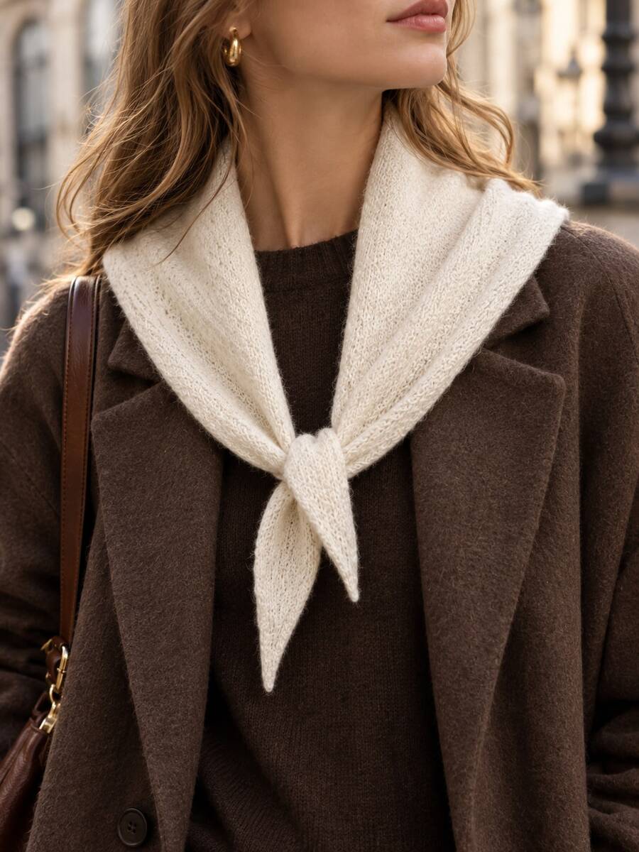 1pc Solid Color Small Wool Blend Knitted Elegant Style Triangle Scarf, Suitable For Outdoor Travel, Outings, Back To School Season And Autumn/Winter Wear - Multicolor - View 1