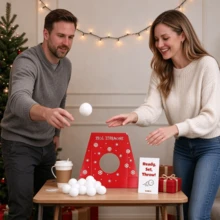 1pc Christmas Snowball Toss Game Set, Desktop Ball Throwing Game Card Box, Holiday Party Interactive Game Props, Suitable For Family Interaction, Party Celebration Games, Christmas/New Year Party Game Props - Multicolor - View 3