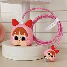 Warner Bros 1Set The Powerpuff Girls Charger And Cable Case, Cute Pink Protective Cover Compatible With Iphone 18W/20W Adapter, Data Cable Protection, Durable And Stylish, Charging Head Cover And Data Cable Protective Cover Set, Mobile Phone Data Cable Protection Data Cable Accessory Storage Protection Cover, Party Small Gift, Suitable For The Powerpuff Girls Fans, Perfect Birthday, Holiday, Party, Halloween, Christmas, New Year Gift For Family And Friends - Multicolor - View 2
