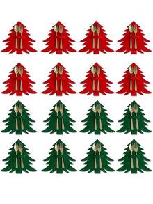 2pcs Christmas Tree Shaped Cutlery Holder, Flat Tableware Storage Decor, Suitable For Holiday Table Decoration And Setting, Christmas Gift Set (No Cutlery Included) - Multicolor - View 7