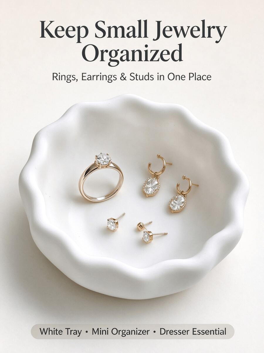 1PC/2pcs Tempat Cincin Mini Bertepi Bergelombang dari Resin Matte, Baki Penyimpanan Perhiasan Dekoratif Kecil, Organizer Meja Rias Samping Tempat Tidur, Dekorasi Meja Rias Kamar Tidur Rumah, Hadiah Pesta Rumah Baru, 1 Buah - MultiWarna - View 1