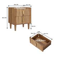 Bohemian Four-Legged Nightstand With 2 Drawers, Geometric Inlaid Night Table, Walnut Veneer Side Table, Bedroom Storage Cabinet - Brown - View 3