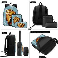 Q-Version Pixel Bee Print 3 Pieces Set Large Capacity Backpack + Crossbody Bag + Pencil Case Adjustable Breathable Shoulder Straps Fashion Pixel Game Theme Daily Commute Storage Set - Printed Bag - View 9