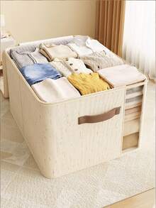 [Dust-Proof & Moisture-Proof]1pc Foldable Extra Large Capacity Clothes Storage Box With Zipper And 2 Visible Windows, Moisture-Proof & Dust-Proof Clothes & Quilt Organizer, Fabric Storage Box For Home, Under-Bed Storage, Perfect For Family, Dorm, Wardrobe Storage, Home Organization - Beige - View 4