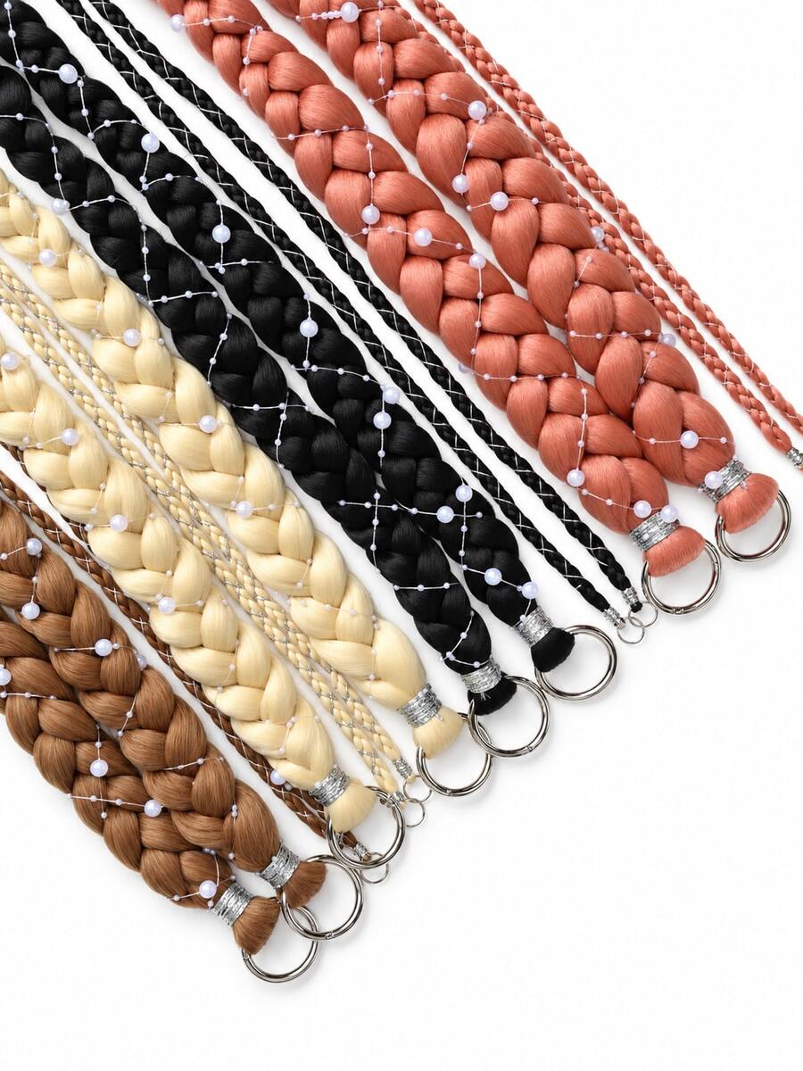 4pcs 24 Inch Y2K Style Synthetic Long Braided Hair Extensions With Silver Pearl Decor, Soft Colorful Holiday Cosplay Party Hair Extensions For Women And Girls - Multicolor - View 1