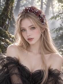 Gothic Dark Burgundy Red Mesh Crystal Rhinestone Bridal Headband Wedding Hair Accessories For Cocktail Party Prom Formal Evening Gala Celebration - Burgundy - View 1