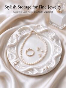 1pc Carved Wavy Edge Round Jewelry Tray, Smooth Pearlescent Resin Vanity Decor Tray, Desktop Small Accessories Storage Dish, Home Bedroom Tabletop Ornament, Housewarming Gift - Multicolor - View 1