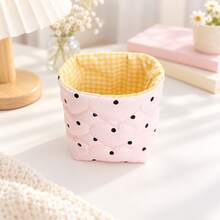Quilted Fabric Storage Basket, Cute Plaid Desktop Organizer, Soft Padded Design, Foldable Small Storage Bin, Suitable For Cosmetics, Makeup, Stationery, Jewelry And Daily Essentials, Macaron Color Bedroom, Vanity, Dorm And Home Decor, Suitable For Women - View 9
